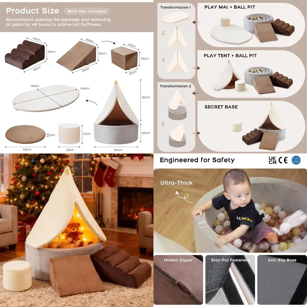 Bardzo Duży Basen z Piłeczkami dla Maluchów z Elementami do Wspinania, Zestaw do Zabawy z Piankowych Klocków 4w1, Miękka Placówka Rozrywkowa do Użytku Wewnętrznego do Raczkowania, Wspinania i...