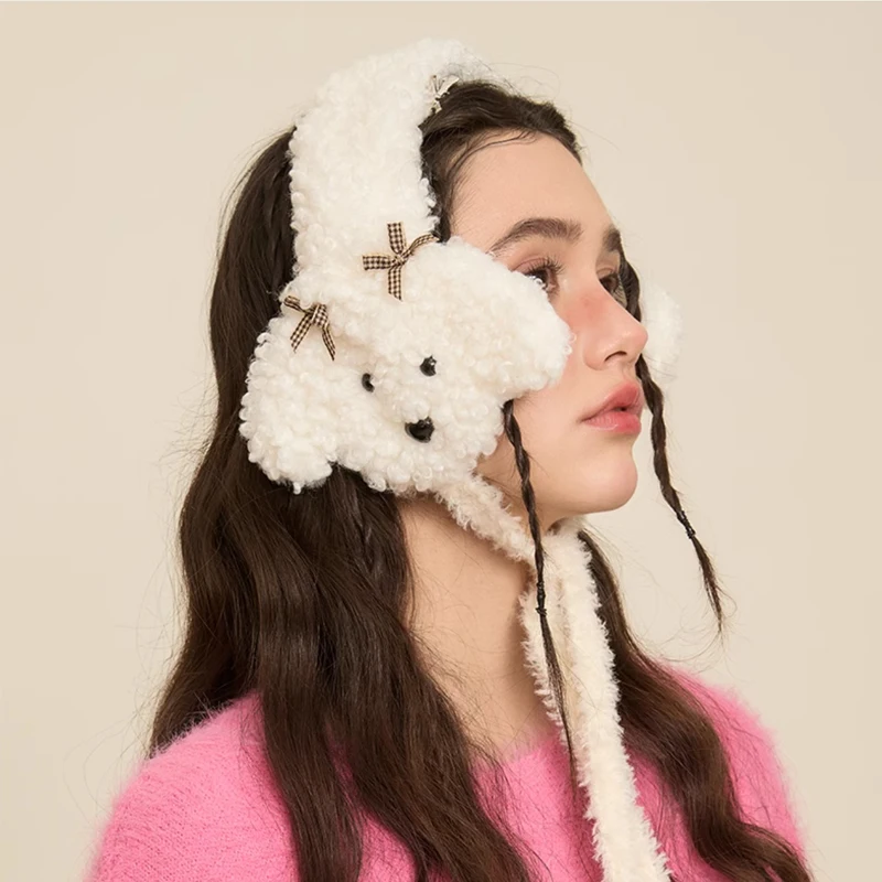 Lace Bow Earmuffs Winter Warm Thickened Women Kawaii Japanese JK Tape Ear Protection hairband Cycling Earbags Y2k Accessories