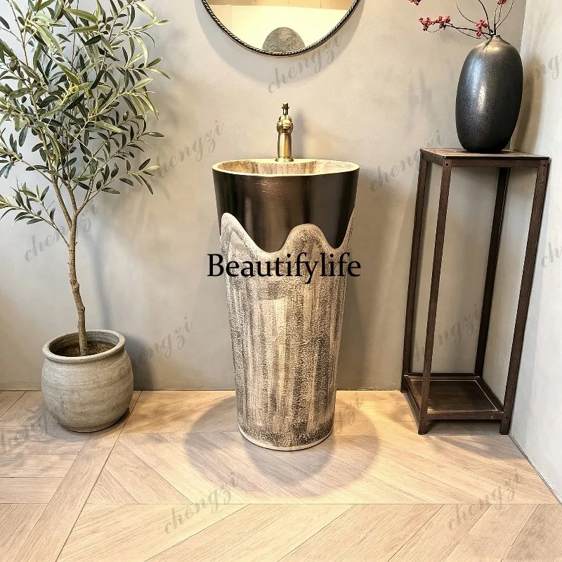 Golden washbasin outdoor sink basin column outdoor washbasin courtyard washbasin floor