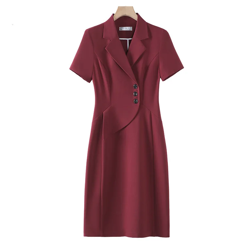 Novelty Red Women Office Dress Summer Short Sleeve OL Styles Business Work Dresses Professional Vestidos Career Wear Oversize