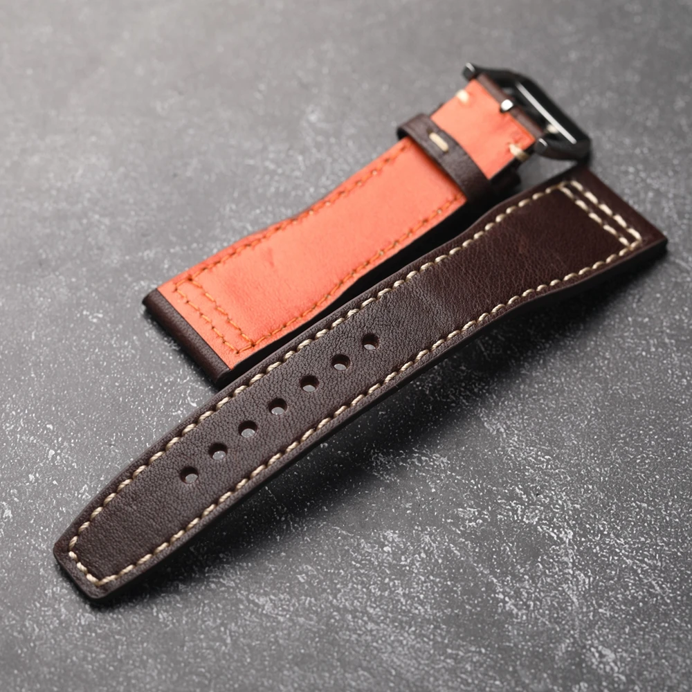 Handmade Fit Pilot\'s Head Cowhide Strap, 20MM 22MM 21MM Brown Black Men\'s Bracelet, Vintage Style Genuine Leather Watchband