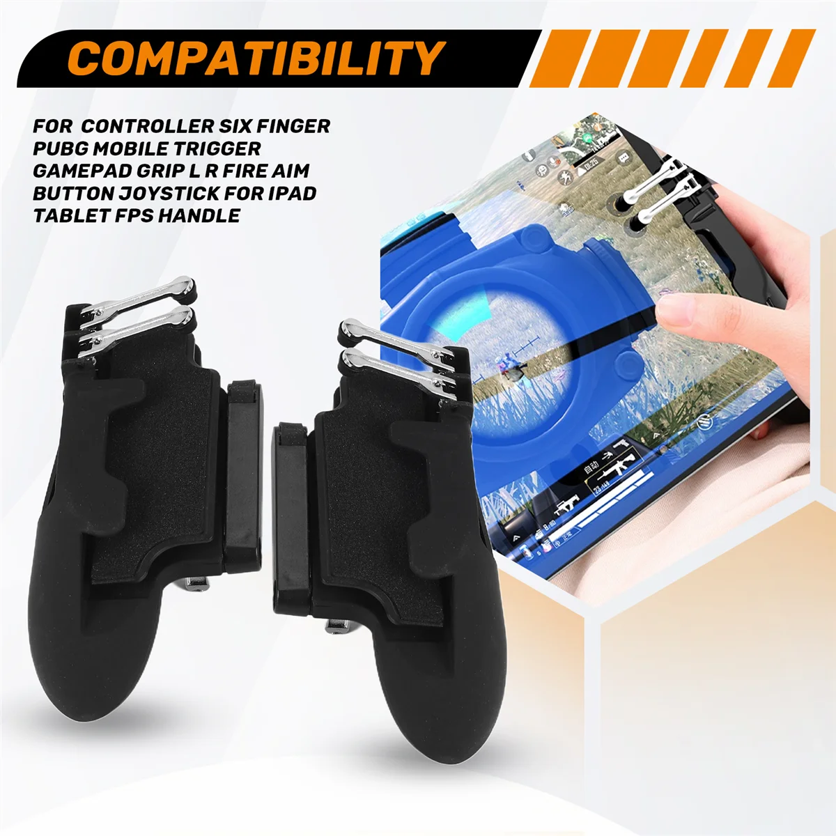 High-end for PUBG Controller Six Finger Pubg Mobile Trigger Gamepad Grip L R Fire Aim Button Joystick for Ipad Tablet FPS Handle