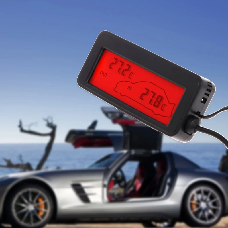 

Mini Thermometer 12V Digital Backlight Color LCD Car Inside and Outside Temperature Meter Monitor with 1.5M Cable Sensor