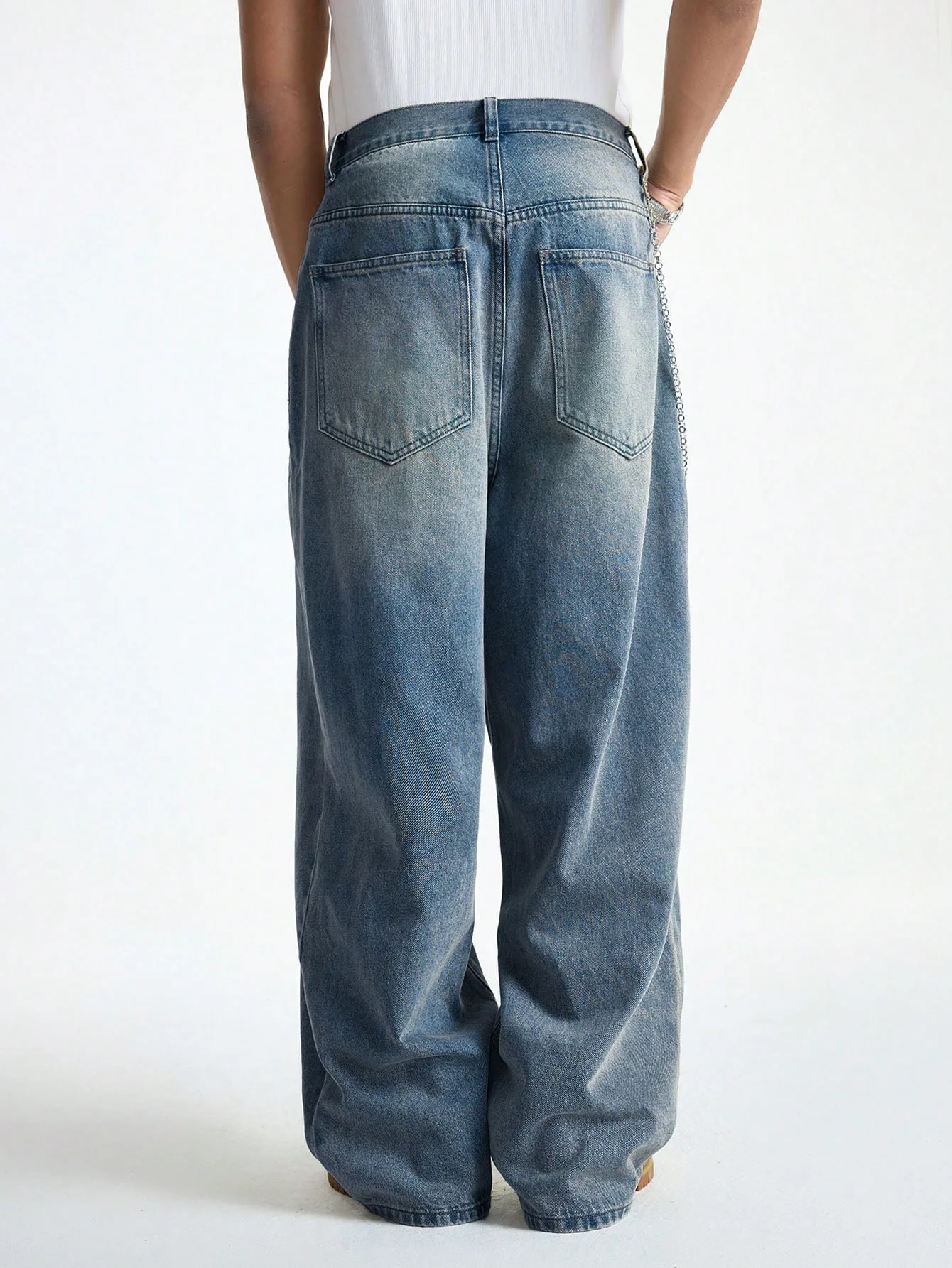 1Pc Men's Wide Pants Brushed Jeans Wide Jeans Y2K New Rocks Jeans Buggy Black Hip-Hop Pants