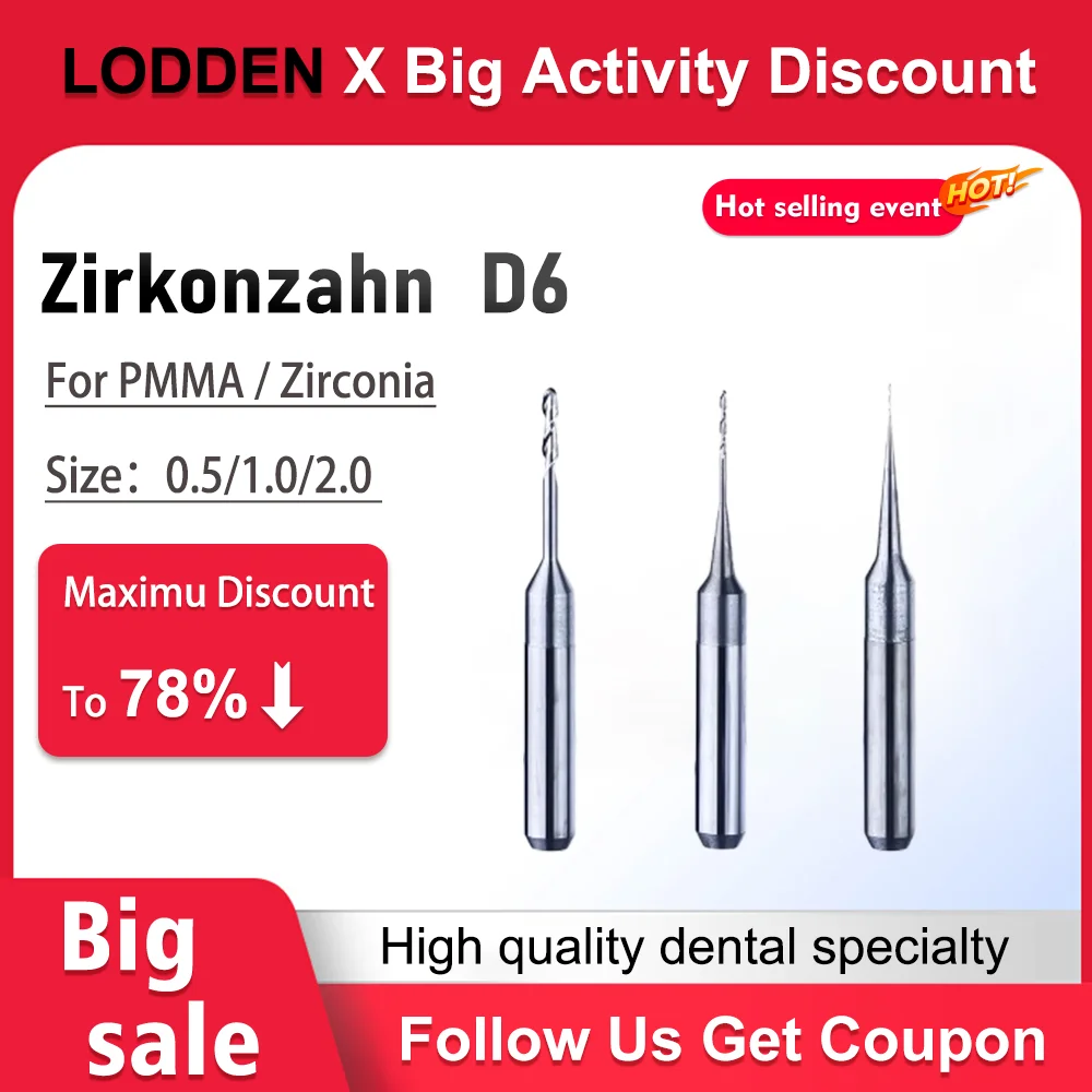 

Zirkonzahn D6 PMMA Zirconia Shank DC Diamond Coating Milling Cutter Diameter DrillDental Milling Burs 2.0/1.0/0.6mm material