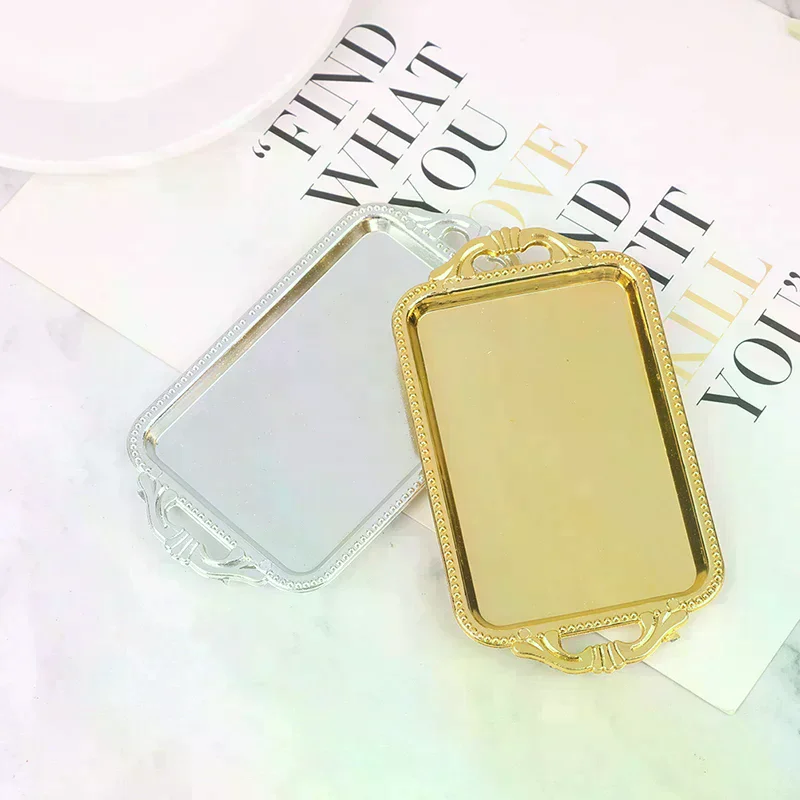 2pcs Dollhouse Miniature Accessories Mini Plastic tea Tray Simulation Dinner Plate Model Toys for Doll House Decoration