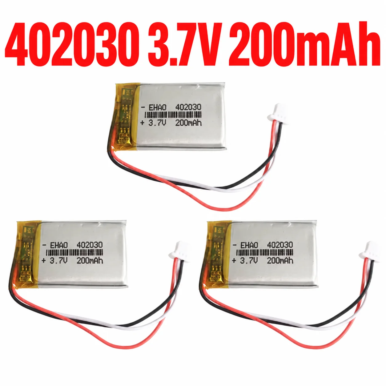 402030 3.7V 200mAh Lipo Battery JST 1.0mm 3-Pin Connector for Bluetooth Headset Smartwatch GPS Rechargeable Polymer Cell