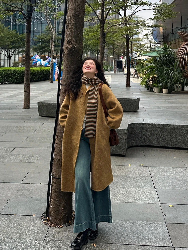 

Hebe Sle Ретро Thiened шерстяное пальто средней длины женское зимнее пальто больших размеров Ele Aosphere корейская версия свободного покроя пальто