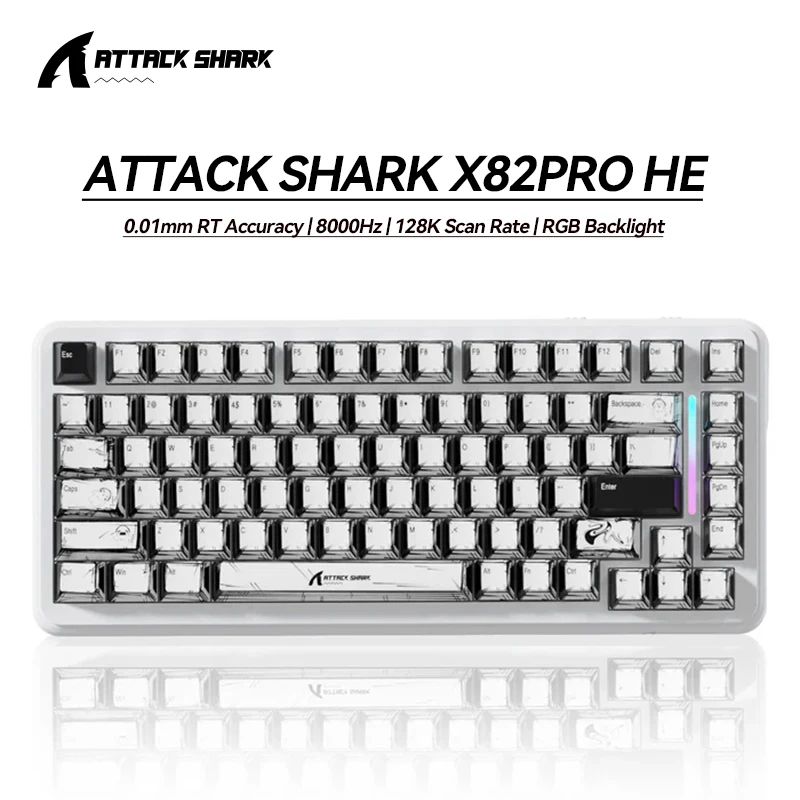 

Беспроводная клавиатура ATTACK SHARK X82PRO HE 8 кГц, магнитный переключатель, с точностью 0,01 мм RT, RGB, поддержка RT/защелкивающегося крана/DKS/MT/TGL