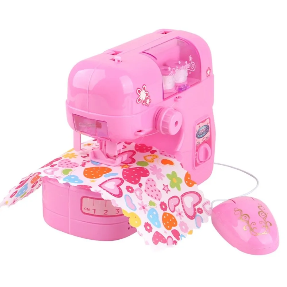 작은 어린이용 재봉틀, 조명 포함, 옷 만들기용 휴대용 핑크색 전기 재봉틀