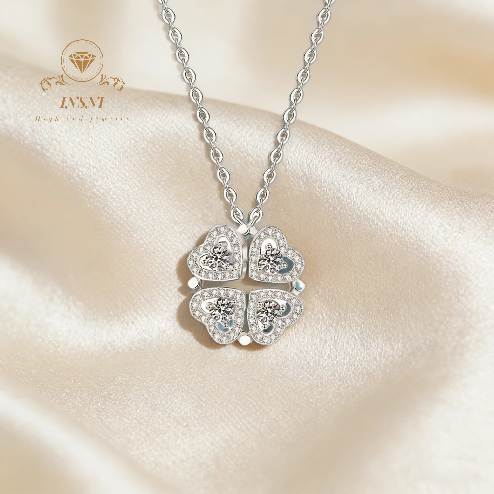 

Diamond Inlaid Moissanite S925 Silver Heart-shaped Clover Combination Necklace Jewelry Certified Luxury Design for Girl Gift
