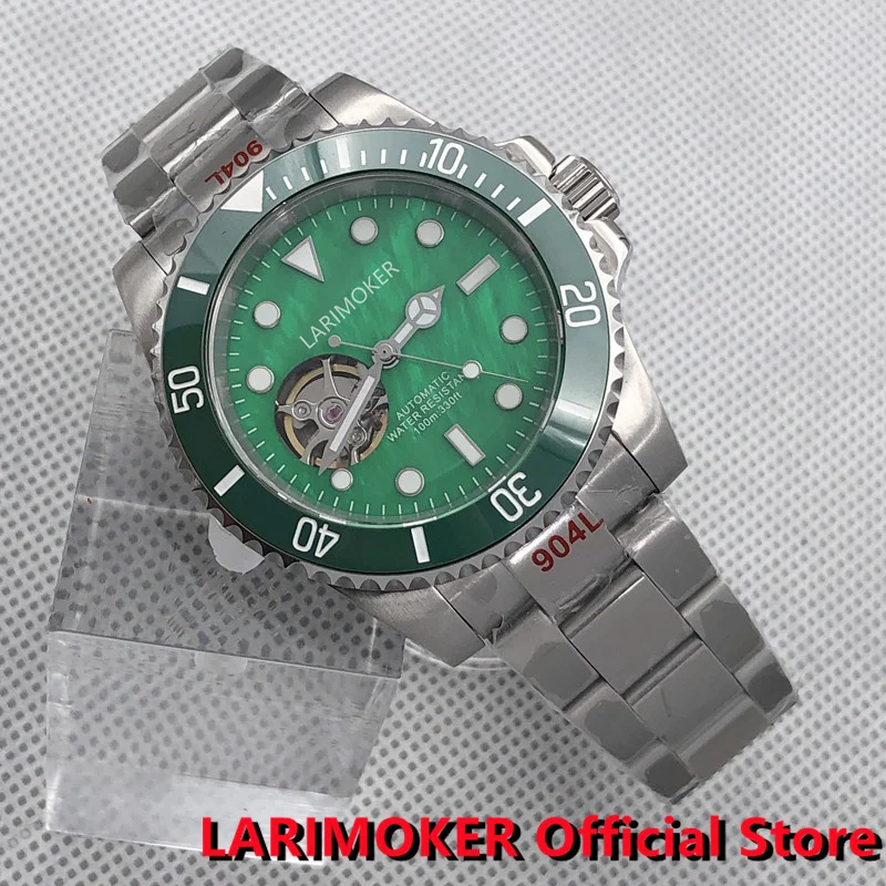 

LARIMOKER New 40mm Green Luminous NH38A Movement Stainless Steel Automatic Men Watch Hollow Dial Sapphire Crystal Oyster Strap