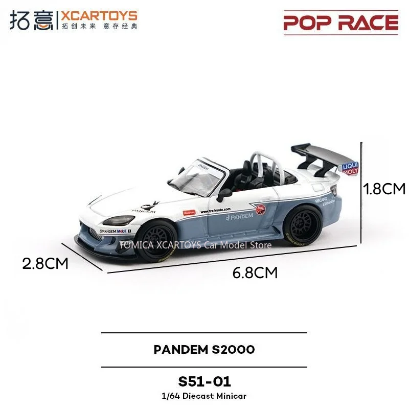XCARTOYS 1/64 POPRACE PANDEM S2000 Convertible Sports Car Diecast Alloy Race Car Model Miniature Collectible Decoration Toy