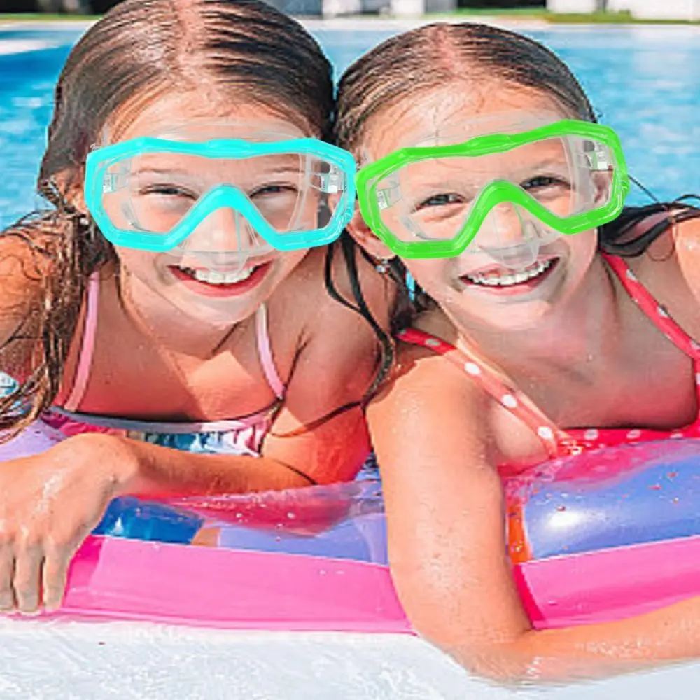 Gafas de natación de cristal para niños, correa de PVC con cubierta nasal, gafas de natación de Snorkel, visión amplia, colores vibrantes, máscara