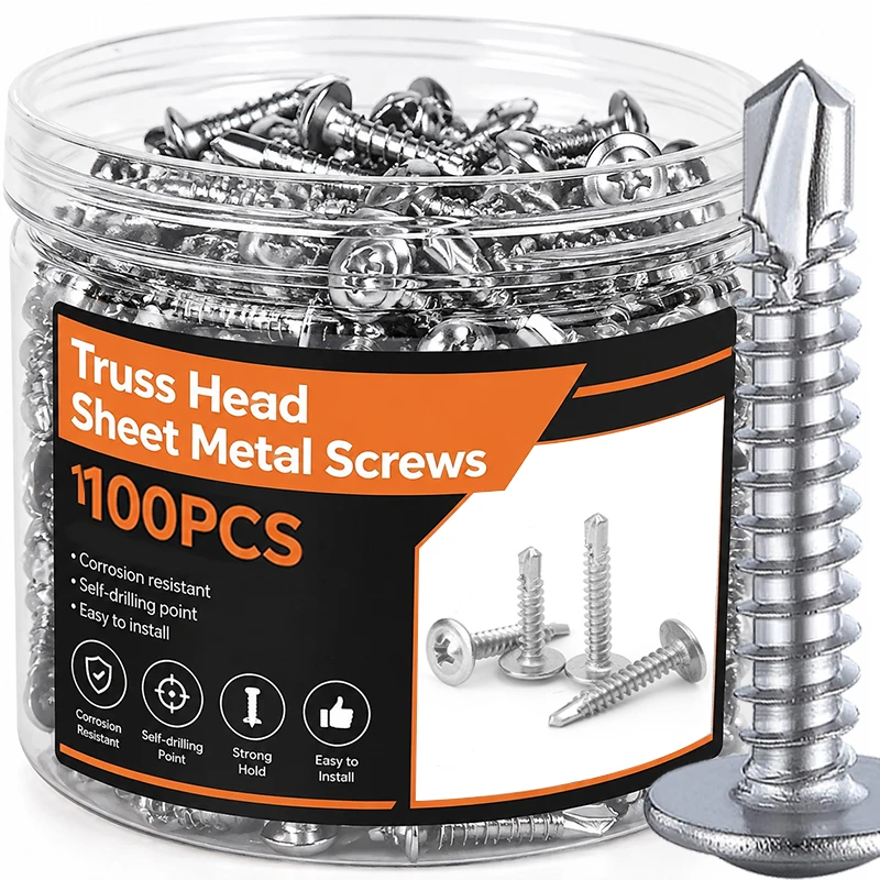 100/20PCS Truss Head Sheet Metal Screws Self Drilling Tapping Full Thread Phillips Cross Slot For Wood Metal Plastic Fasteners