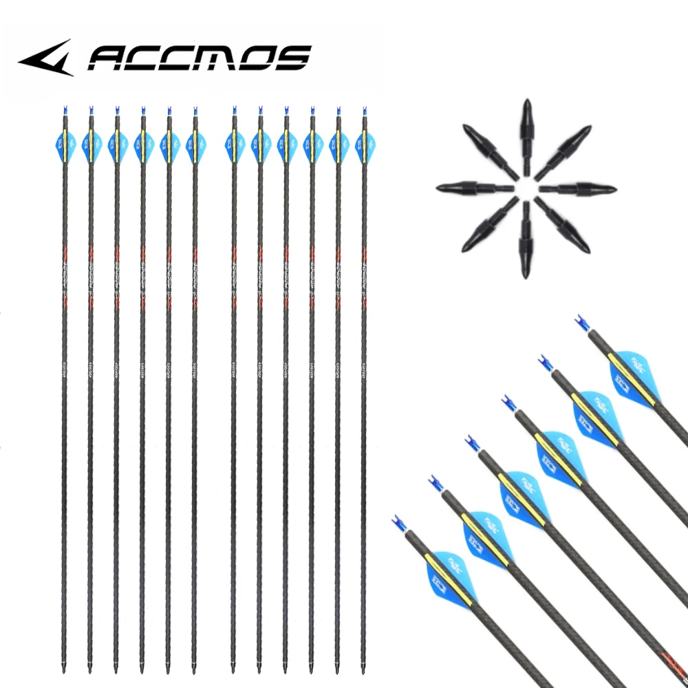 

6/12pcs ID 6.2mm 3K Weave Pure Carbon Arrows Spine 200 250 300 350 500 600 for Archery Recurve Compound Bow Hunting Shooting