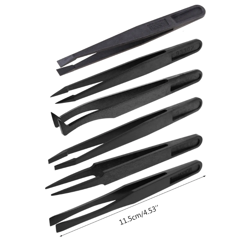 6 unids/set pinzas plástico antiestáticas pinzas rectas y curvadas herramientas manuales reparación Dropship