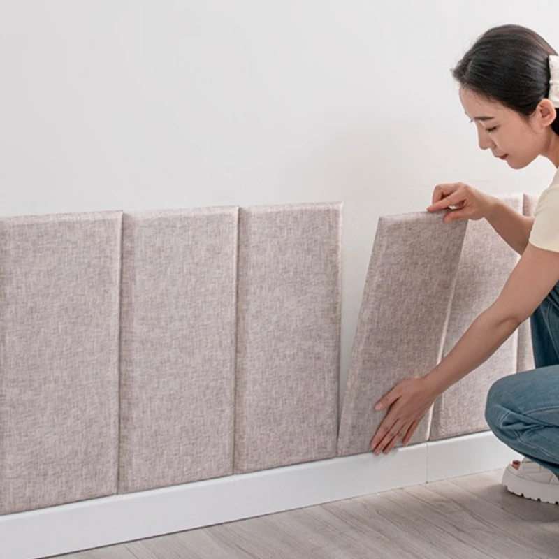 Linen Fabric 3D Wall Sticker Upholstered Anti-Collision Peel and Stick Wall Panel Foam Headboard for Kids Room Wall Decoration view 4