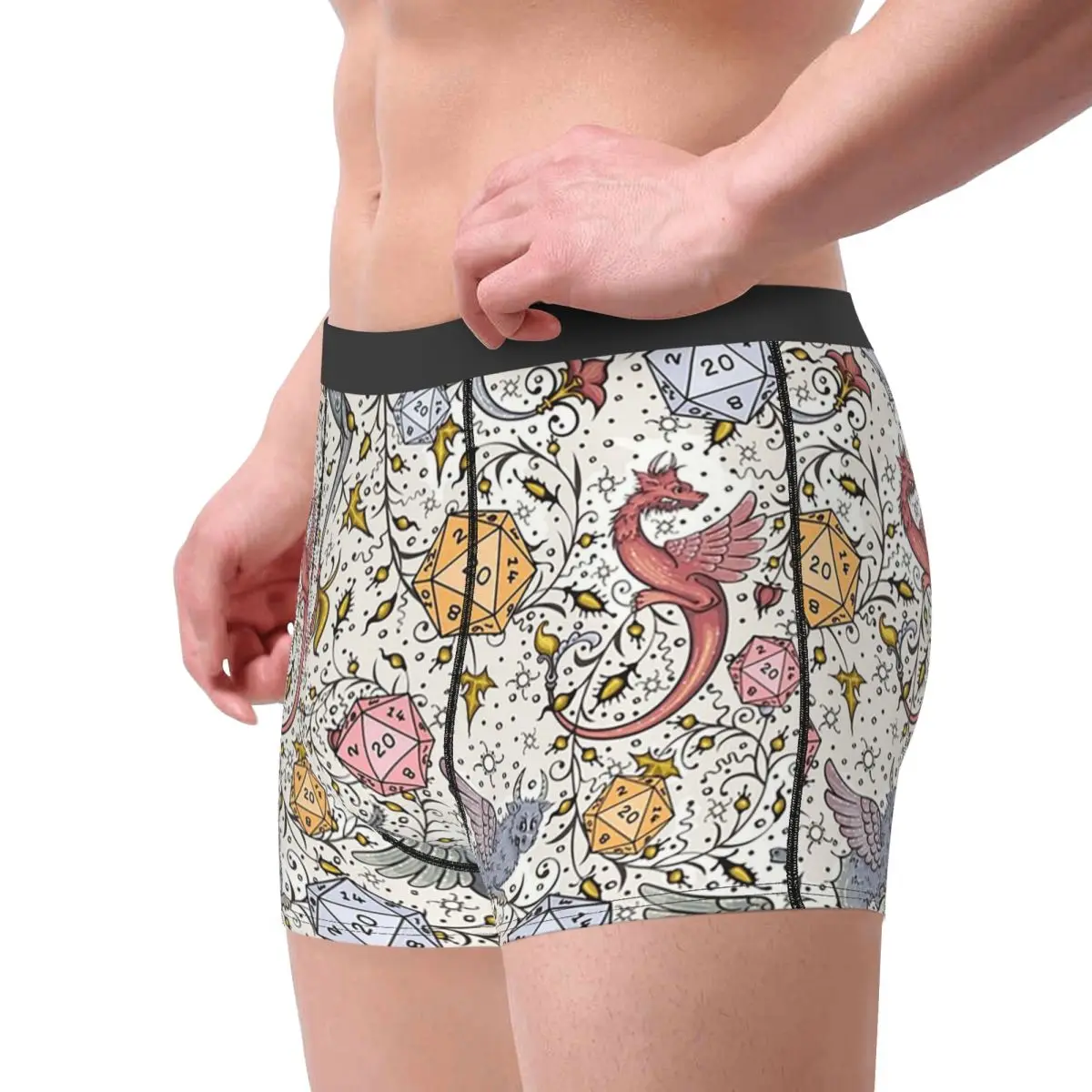 Cuecas boxer shorts dragão medieval e dados d20 dnd padrão calcinha masculina respirável roupa interior para homme homem namorado presentes