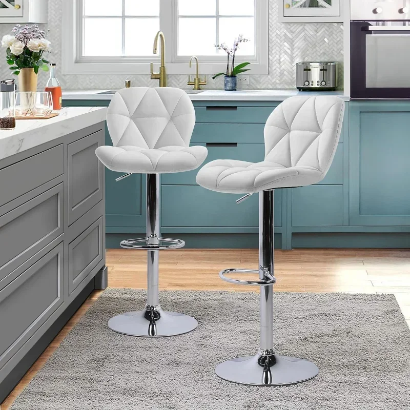 Bar Stools Set of 4 Adjustable PU Leather 360°Swivel Count  Chair with Backrest Home Kitchen Counter  for Kitchen