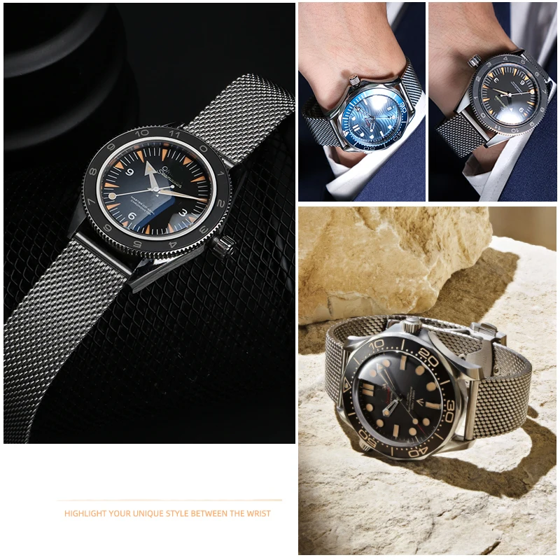 สายนาฬิกามิลานเหล็ก20มม. สำหรับ Omega Seamaster 007สายนาฬิกา AT150ฮิปโปแคมปัส300ใหม่