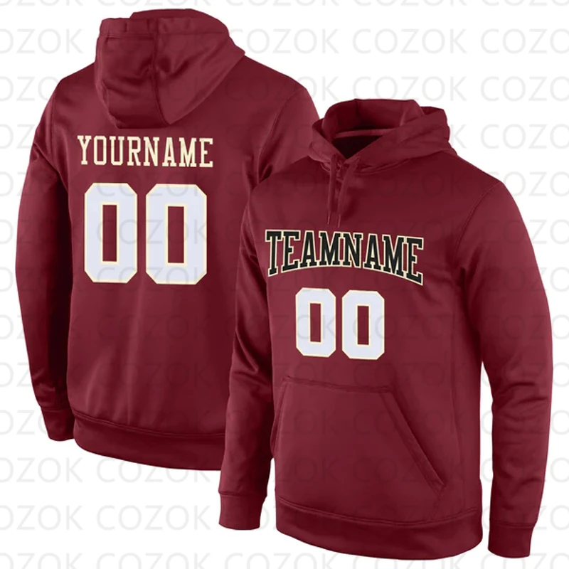 Customized Hoodies Dark Red Color Jersey 3D Printed  Unisex Pullovers Hoodie Casual Sweatshirts