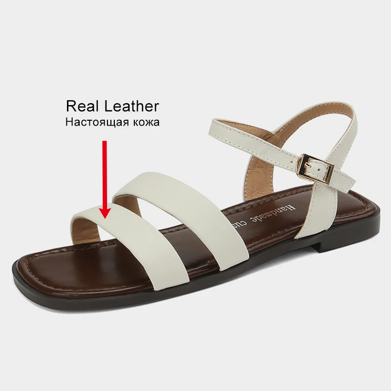 JOZHAMTA Size 32-43 Sandals Women 2023 Fashion Buckle Strap Summer Flats Shoes For Women Real Leather Casual Flat Sandalias