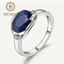 GEM'S BALLET New 3.24Ct Natural Blue Sapphire Rings Real 925 Sterling Silver Classic Oval Ring For Women Anniversary Fine Gift