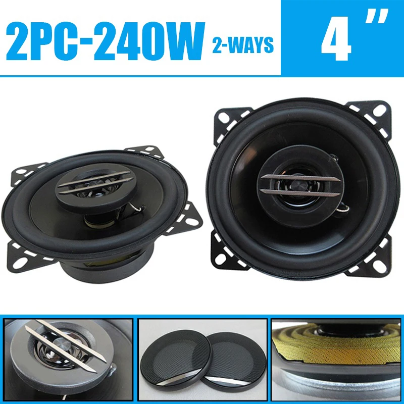 4 inch 240W Coaxial Audio Car Music Stereo Full Frequency High Fidelity Speaker 2-Way Automotive Speakers Vehicle Door Woofer