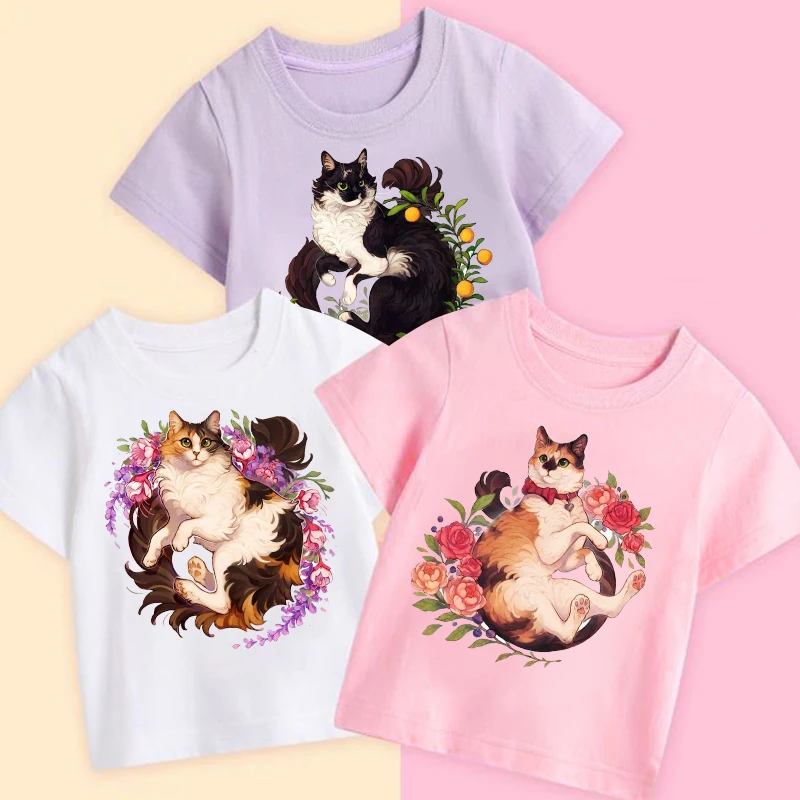 

Children's Clothing Summer T Shirt Loose Tops Cute Cat Print Short Sleeve Girl Boy Casual T-shirt Top Clothes For Children Tee