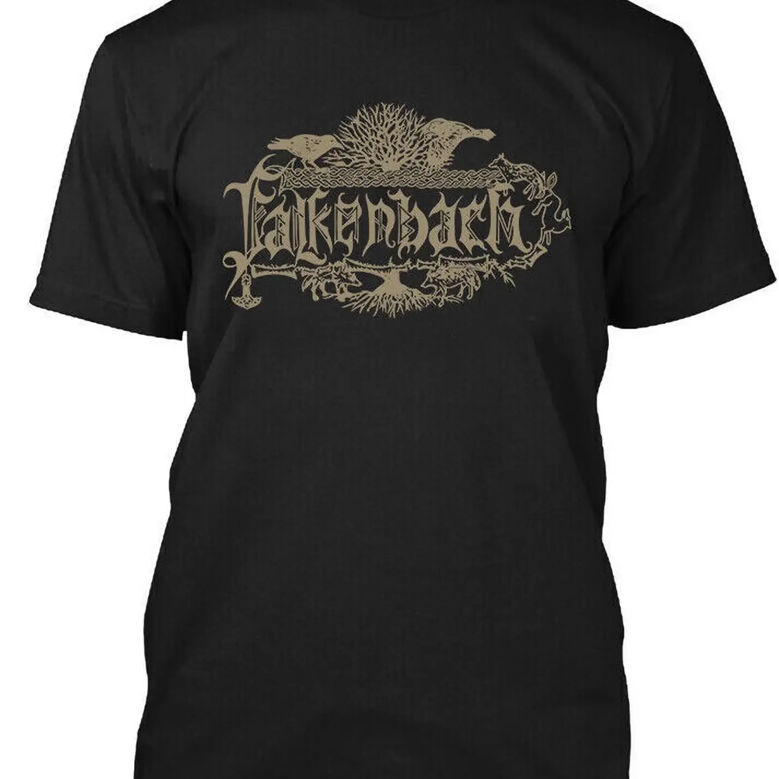 NWT Falkenbach - Camiseta con logotipo retro del grupo musical folclórico alemán, talla S-4XL, color negro, talla única, estilo vintage, lavado, gráfico elástico para hombre