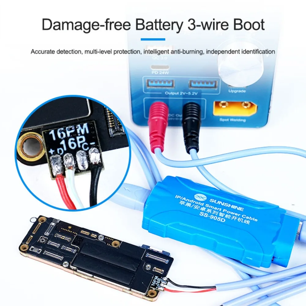 Sunshine SS-905D kabel aktivasi baterai pengisi daya, perbaikan ponsel Android IOS jalur Boot cerdas DC untuk IPhone 6S-16PM
