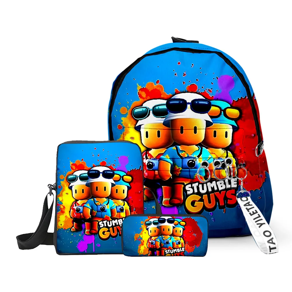 3D Stumble Guys School Bag Crossbody Bag Pen Case 3pcs/set Primary Middle School Students Boys Girls Waterproof Travel Backpack