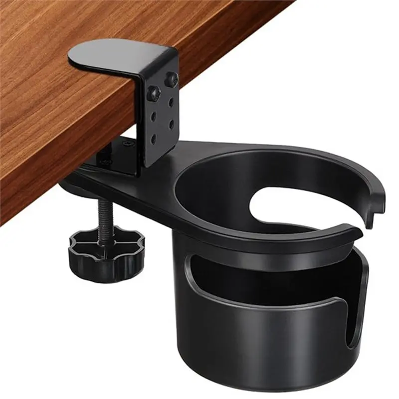 

【FITTING】Desk Cup Holder Clamp, Anti-Spill Clip On Table Cup Holder, Rotatable Water Bottle Stand Drink Coffee Mug Storage