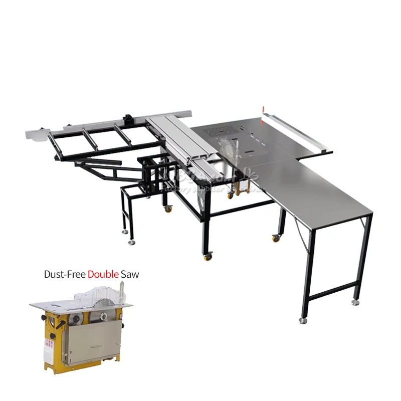 LY Swing for High Precision Wood Panel Cutting Operation Arm Table Saw with 4-Way Adjustable Arm Dual Blades Design