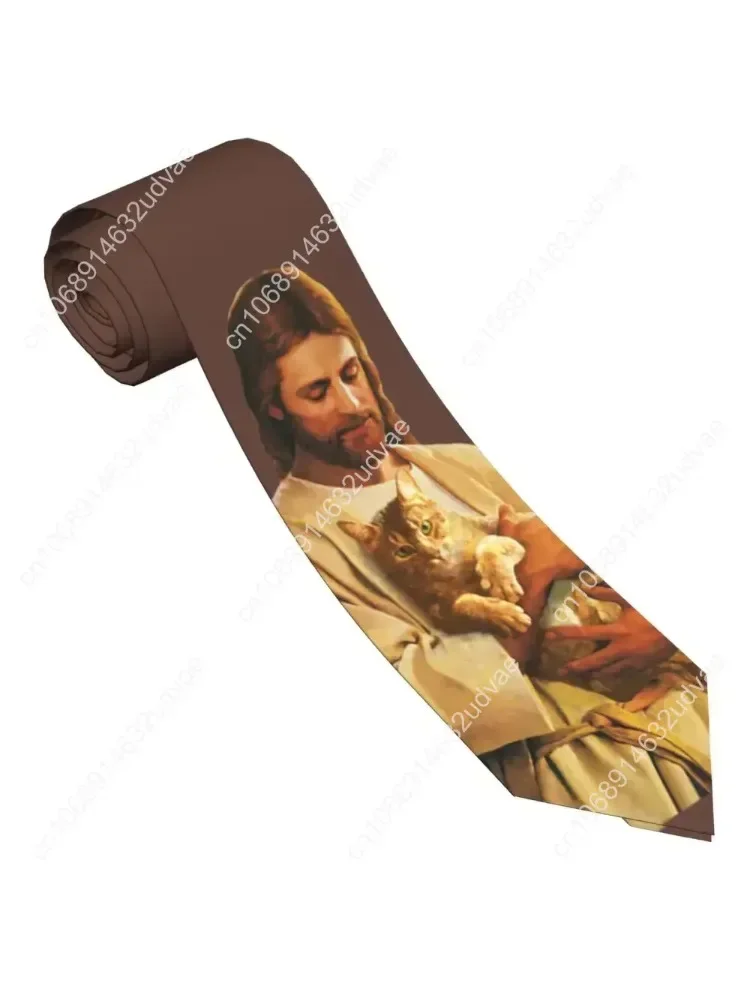 

Christ And His Cat Unisex Necktie Silk Polyester 8 cm Wide Jesus Neck Tie for Men Accessories Cravat Wedding Office