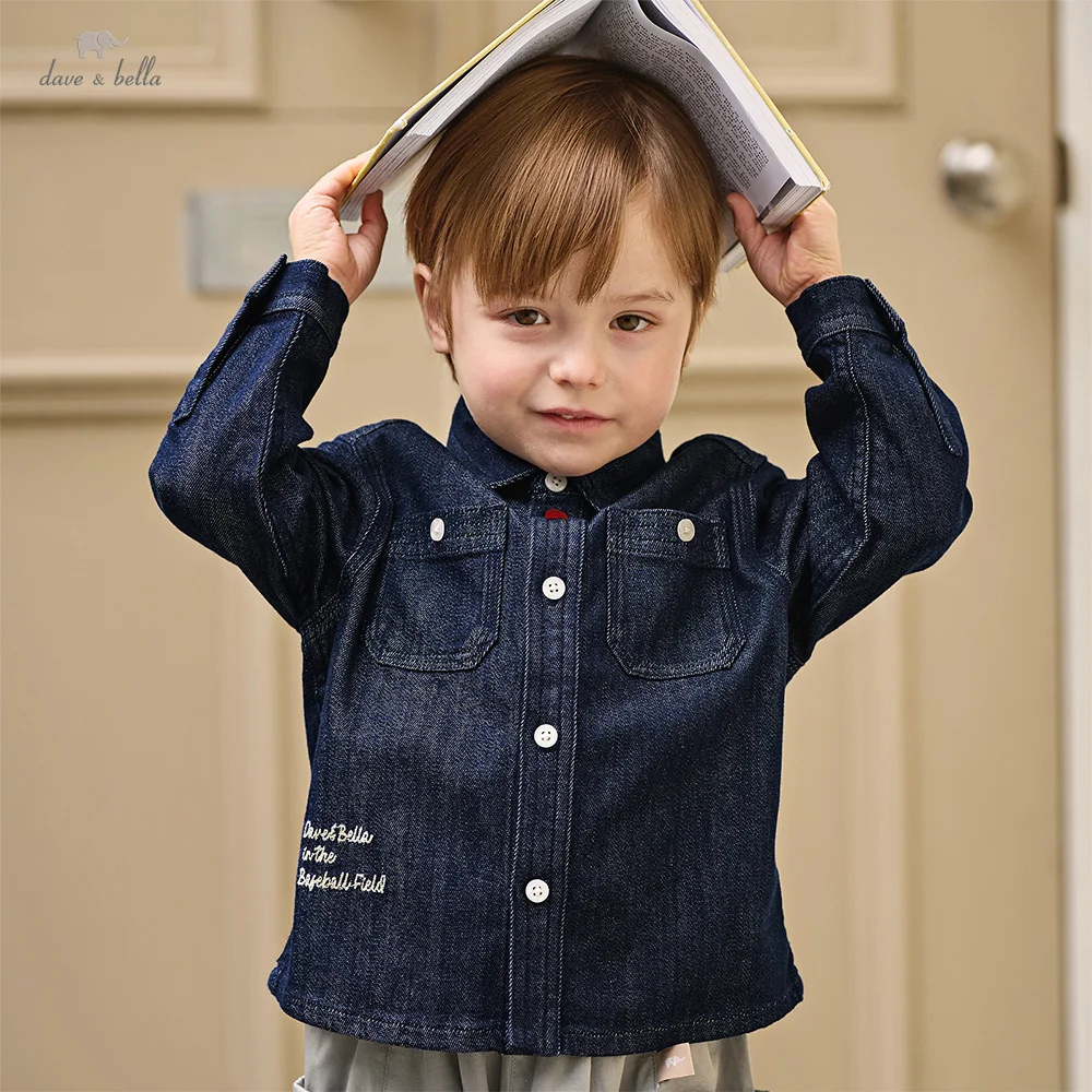 Dave Bella Children Shirt Autumn Spring Long Sleeves Boys Cotton Casual Blouse Elegant Topcoat Outerwear Kids Clothing DB1260524