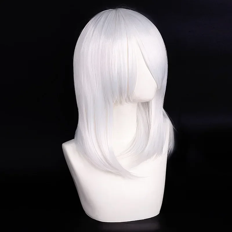 Neue 45cm Mittellange Anime Cosplay Perücke mit Pony in Blond, Schwarz, Weiß, Rot, Pink, Grün, Braun, Gold, Blau, Hitzebeständige Synthetische Haarperücken – Detail 4