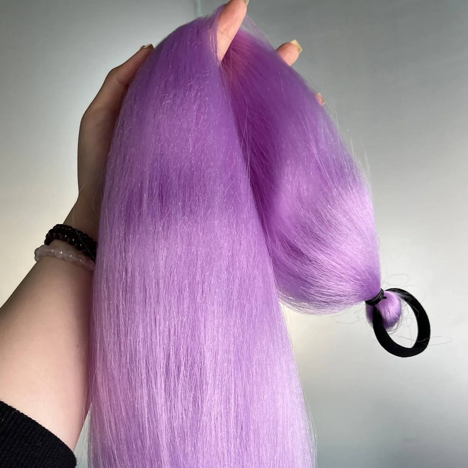 Peruca de rabo de cavalo roxo longo e reto sintético com faixa elástica, acessório de cabelo feminino, rabo de cavalo trançado DIY