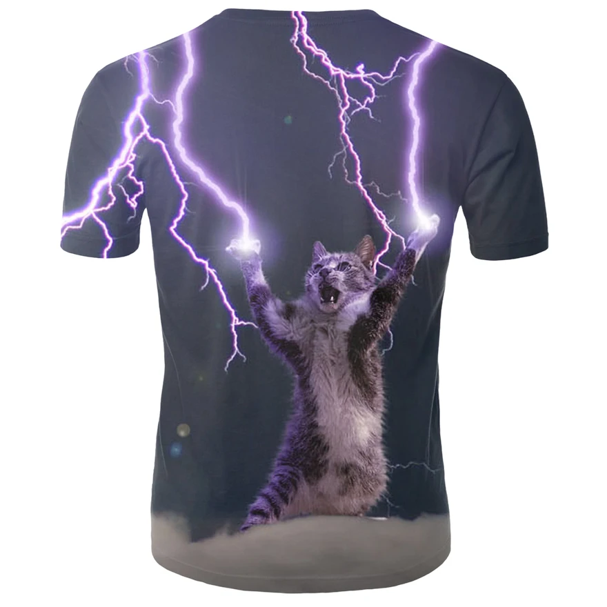 2023 Hot Sale Galaxy Space 3D T-shirt Lightning Cat Funny Printed T Shirt Men Women Fashion Casual Short Sleeve Summer Tshirt