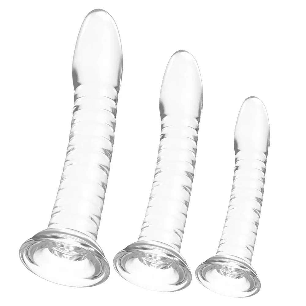 Clear Dildo Set with Strong Suction Cup, Ribbed Texture, Available in 3 Sizes for Beginners and Advanced Users