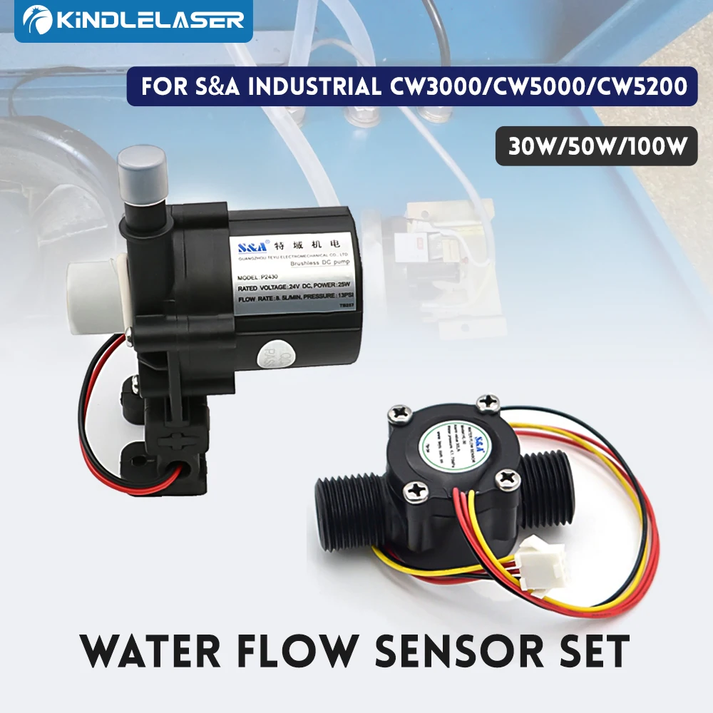 KINDLELASER Water Pump Water Flow Switch Sensor Set for S&A Industrial Chiller CW-3000 AG(DG) CW-5000 AH(DH) CW-5200 AI(DI)