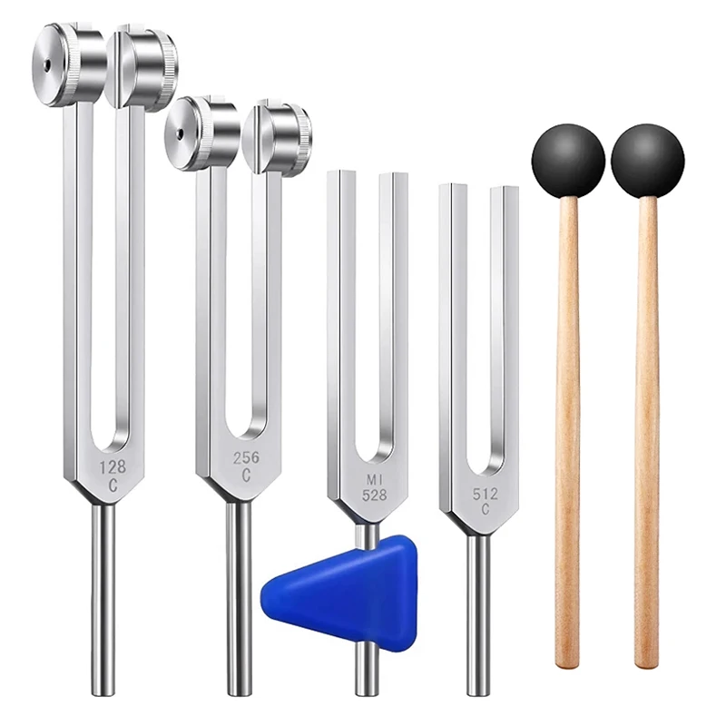 

4PCS Lot Tuning Fork Set (128Hz 256Hz 512Hz 528Hz) with Mallet Chakra Massager Hammer for Sound Healing Therapy Vibration Tool