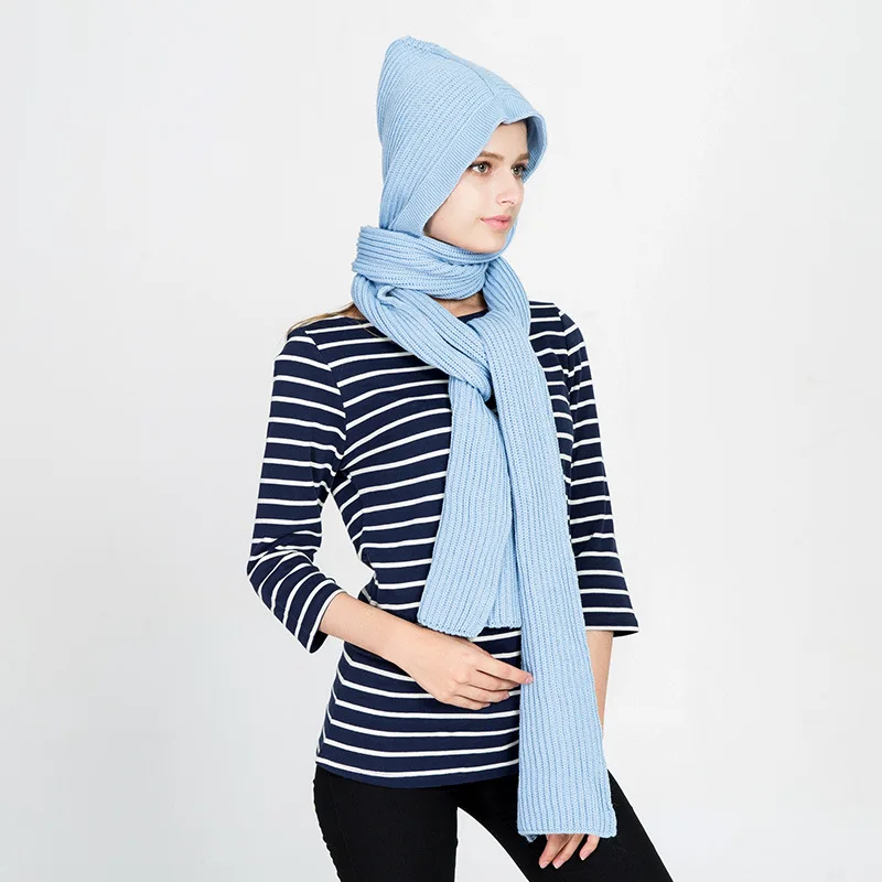 

Японско-корейский вязаный шарф-хомут с капюшоном, с перекрестным узлом, на завязках, на плечо, с имитацией воротника, оптом