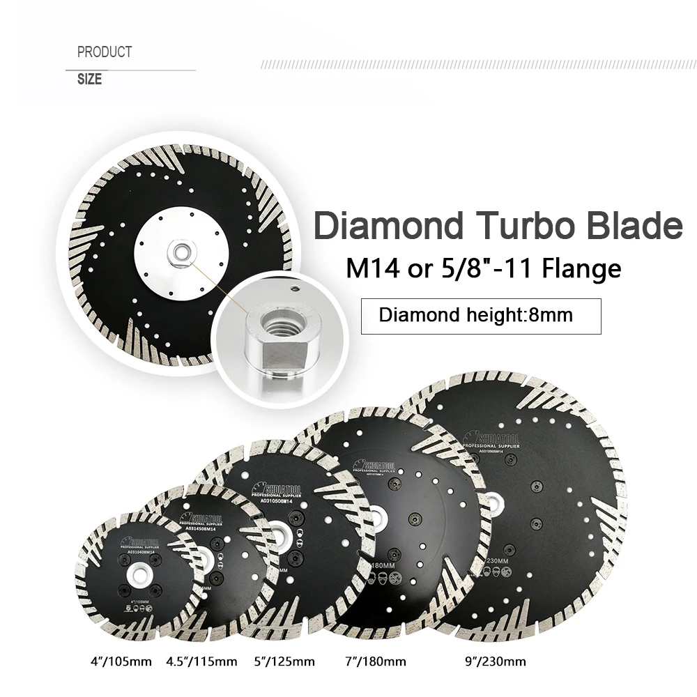 SHDIATOOL 2pcs M14 Thread 9"/230MM Diamond Saw Blades Granite Marble Cutting Discs With Slant Turbo Protection Teeth
