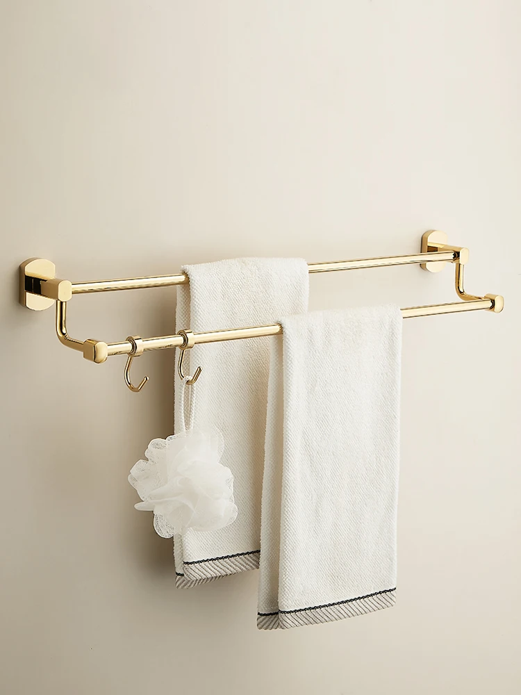 All-copper towel rack, bathroom free punching, bathroom gold bathroom hardware towel bar, single and double bar bath towel rack.