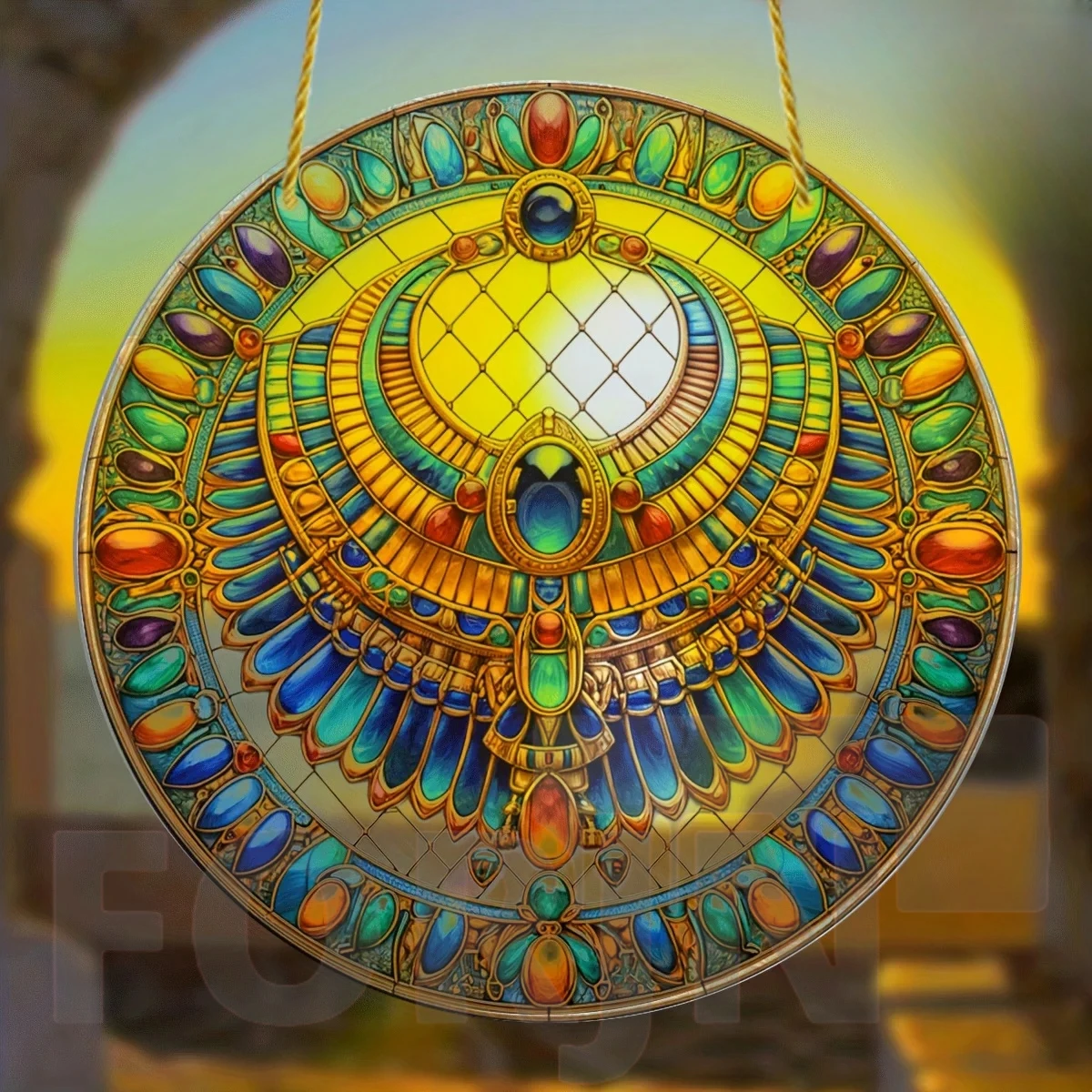 Egyptian Buster Cat Goddess,Pyramids,Key of Life Acrylic Suncatcher Round Sign,Home Room Wall Decor,Egypt Religious Themes Gifts
