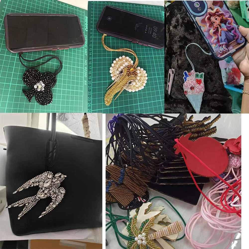 

Shiny Animal Keychain Bag Accessories Charm For Women 3D Handmade Bead Patch Sequin Rhinestones Hanging Rope Crystal Bag Lanyard