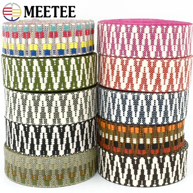 

2/4/10Yards Meetee Ethnic Jacquard Webbing Tape 38/50mm Garment Bag Strap Ribbon Band for Belt Backpack DIY Sewing Accessories