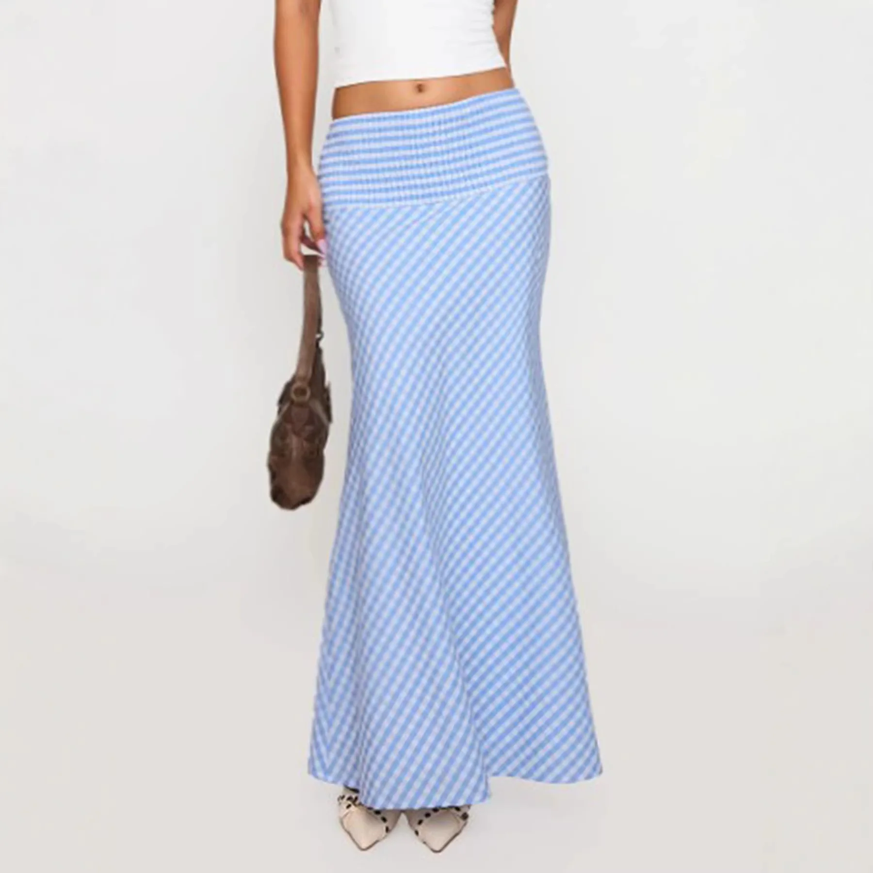 

Летняя модная юбка-полусолнце в клетку с цветовыми блоками, эластичным поясом, облегающая, из трикотажной кружевной ткани, свободного кроя